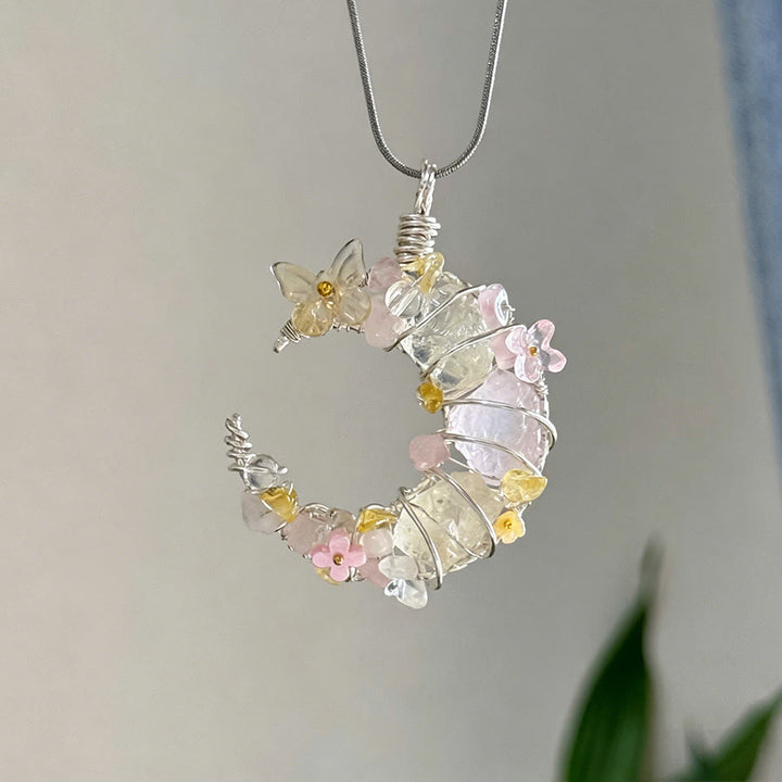 Collana con ciondolo a mezzaluna in cristallo Olivenorma e dettagli a farfalla e stella. - Quarzo trasparente - image 12