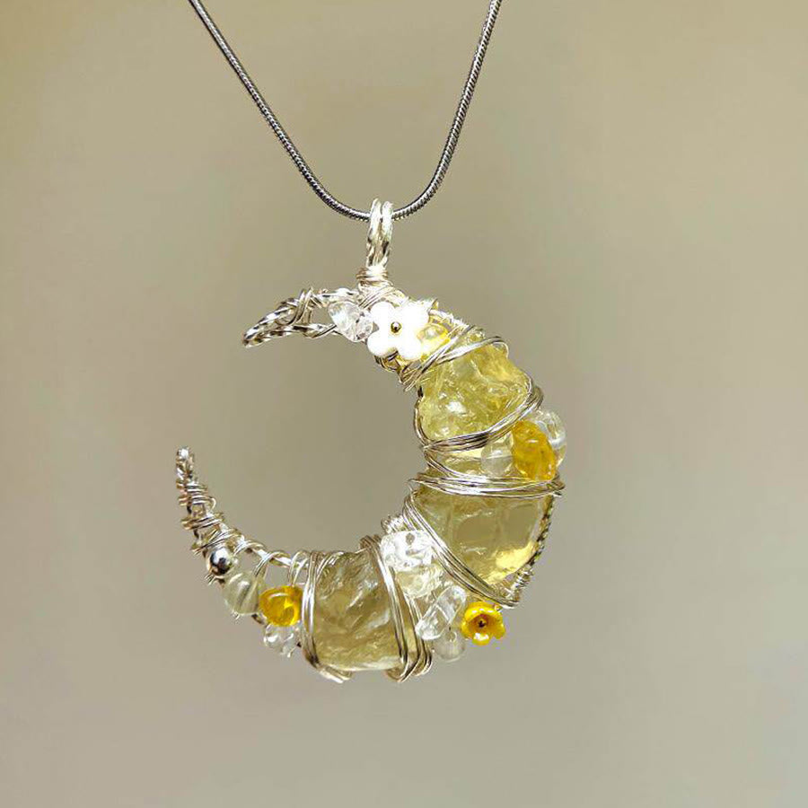 Collana Olivenorma con ciondolo a mezzaluna pastello e fiori, in pietra naturale - Citrino - image 5