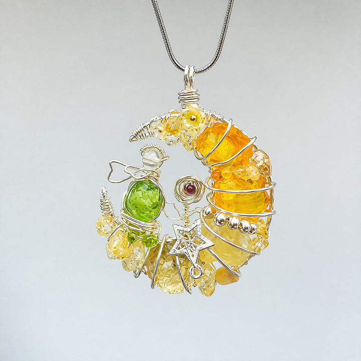 Olivenorma fatta a mano con mezzaluna, citrino e peridoto, stelle e fiori, avvolti in filo metallico. - image 1