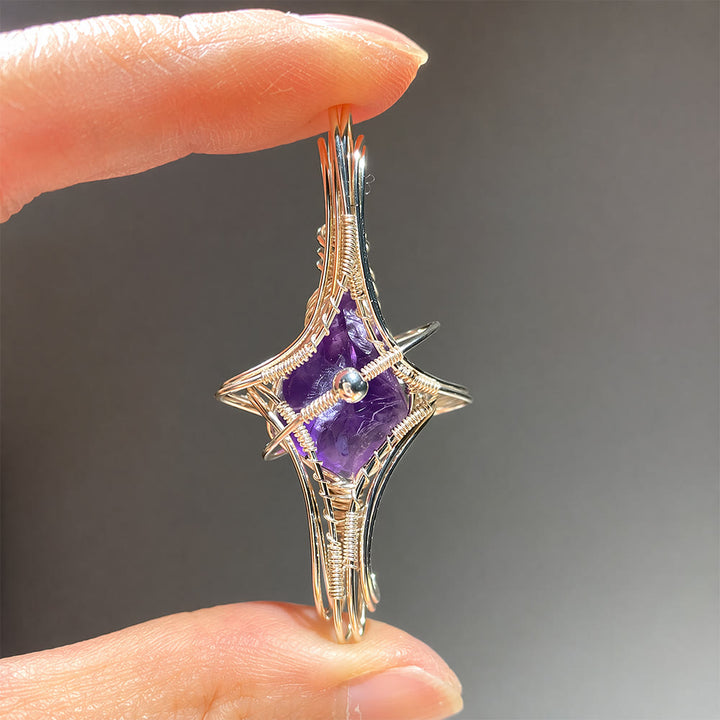 Collana Olivenorma a tema celeste con ametista e acquamarina, realizzata con filo metallico. - image 2
