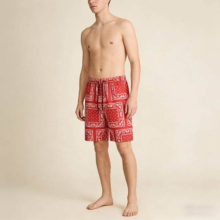 Pantaloncini da uomo estivi traspiranti e larghi con motivo paisley a quadri in stile retrò Olivenorma. - image 26