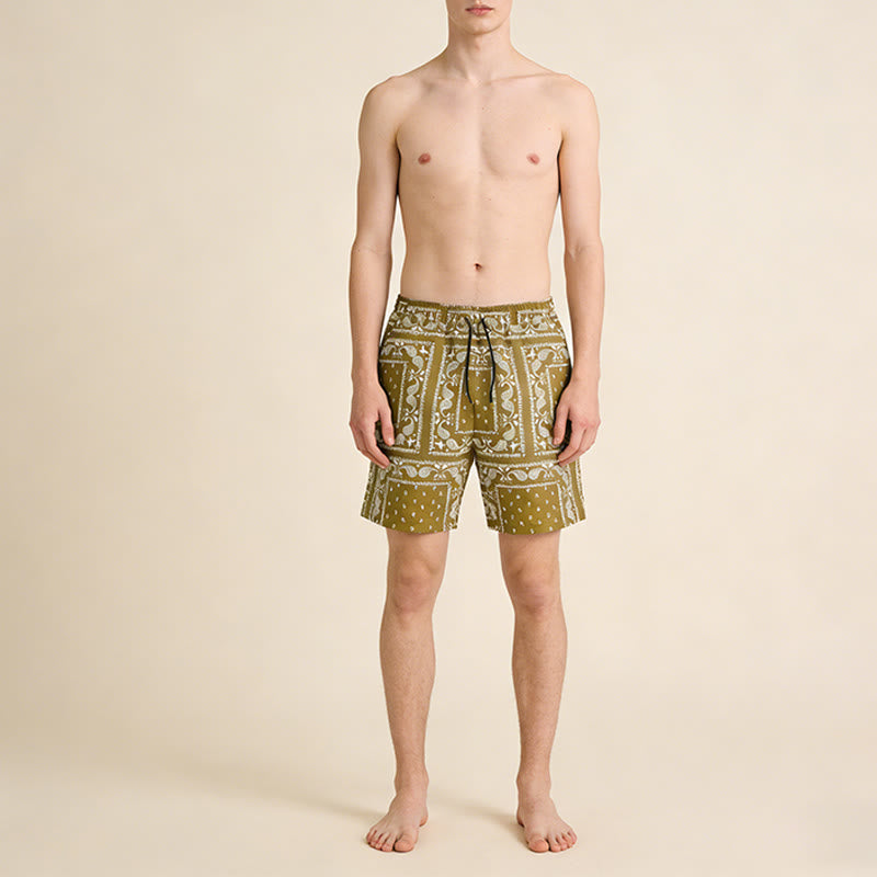 Pantaloncini da uomo estivi traspiranti e larghi con motivo paisley a quadri in stile retrò Olivenorma. - image 7