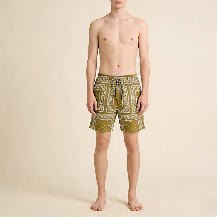Pantaloncini da uomo estivi traspiranti e larghi con motivo paisley a quadri in stile retrò Olivenorma. - image 7