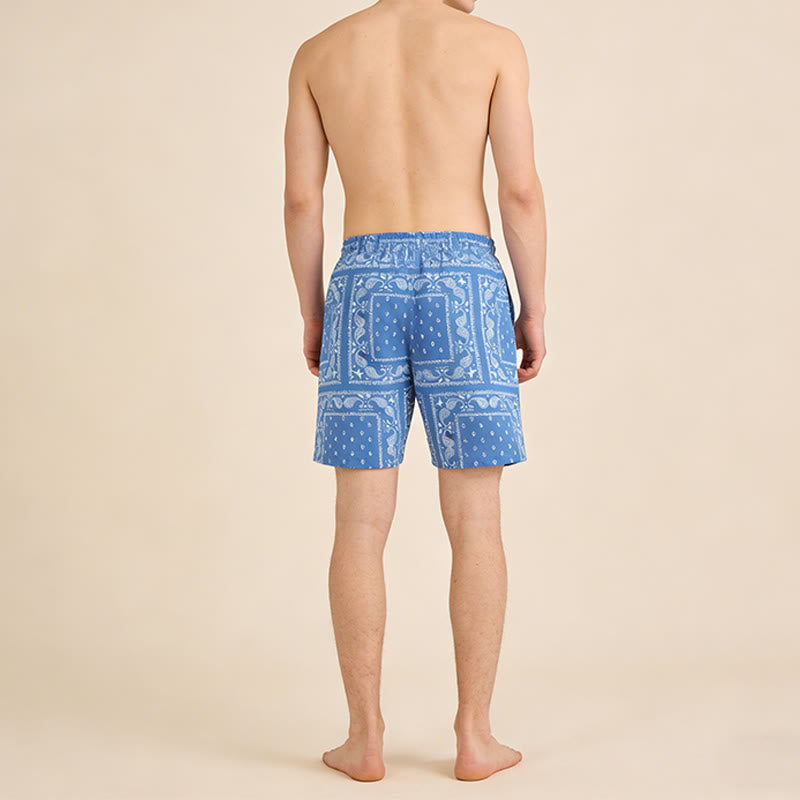 Pantaloncini da uomo estivi traspiranti e larghi con motivo paisley a quadri in stile retrò Olivenorma. - image 21