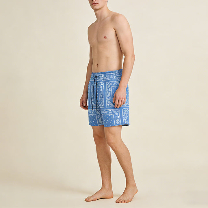 Pantaloncini da uomo estivi traspiranti e larghi con motivo paisley a quadri in stile retrò Olivenorma. - image 20
