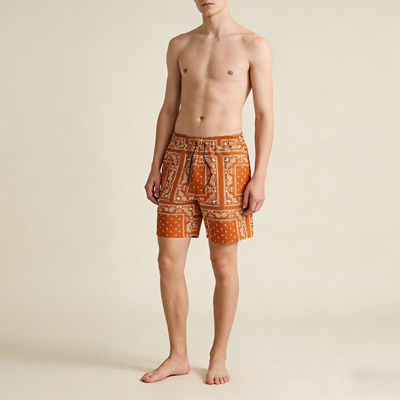 Pantaloncini da uomo estivi traspiranti e larghi con motivo paisley a quadri in stile retrò Olivenorma. - image 14