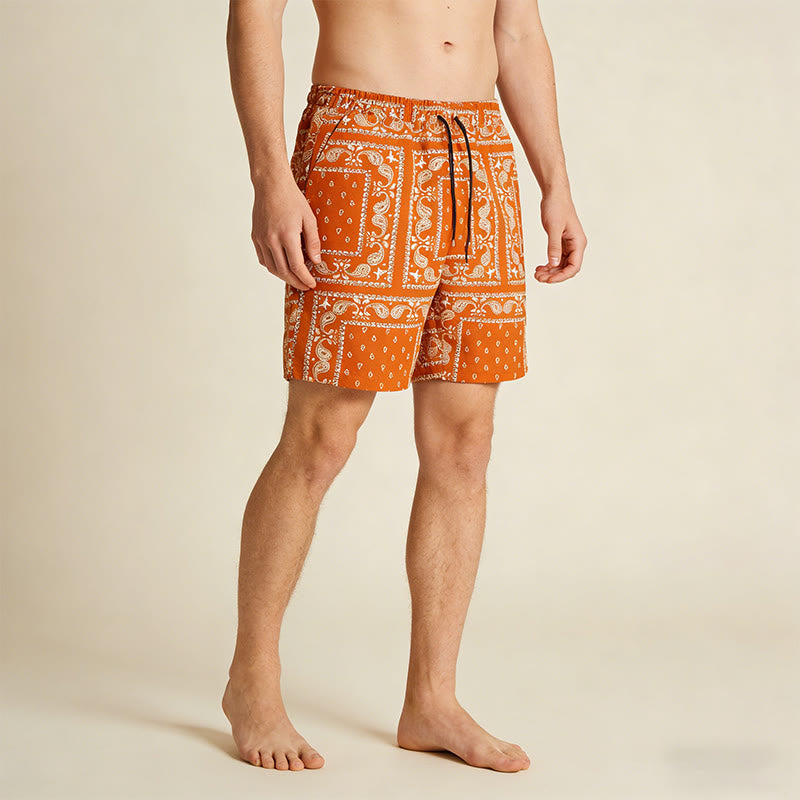 Pantaloncini da uomo estivi traspiranti e larghi con motivo paisley a quadri in stile retrò Olivenorma. - image 15