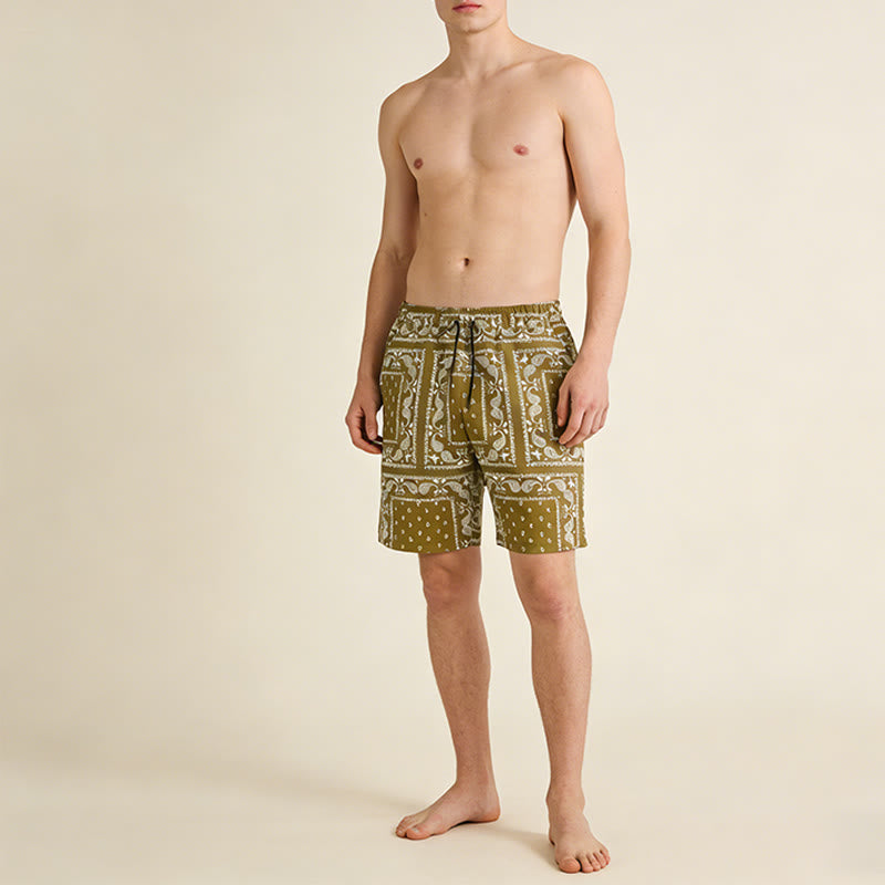 Pantaloncini da uomo estivi traspiranti e larghi con motivo paisley a quadri in stile retrò Olivenorma. - image 8