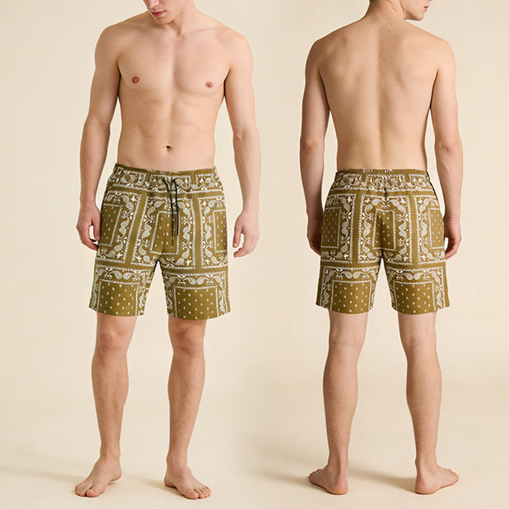 Pantaloncini da uomo estivi traspiranti e larghi con motivo paisley a quadri in stile retrò Olivenorma. - image 11