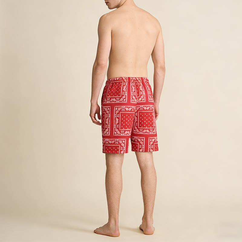 Pantaloncini da uomo estivi traspiranti e larghi con motivo paisley a quadri in stile retrò Olivenorma. - image 25