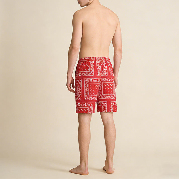 Pantaloncini da uomo estivi traspiranti e larghi con motivo paisley a quadri in stile retrò Olivenorma. - image 25