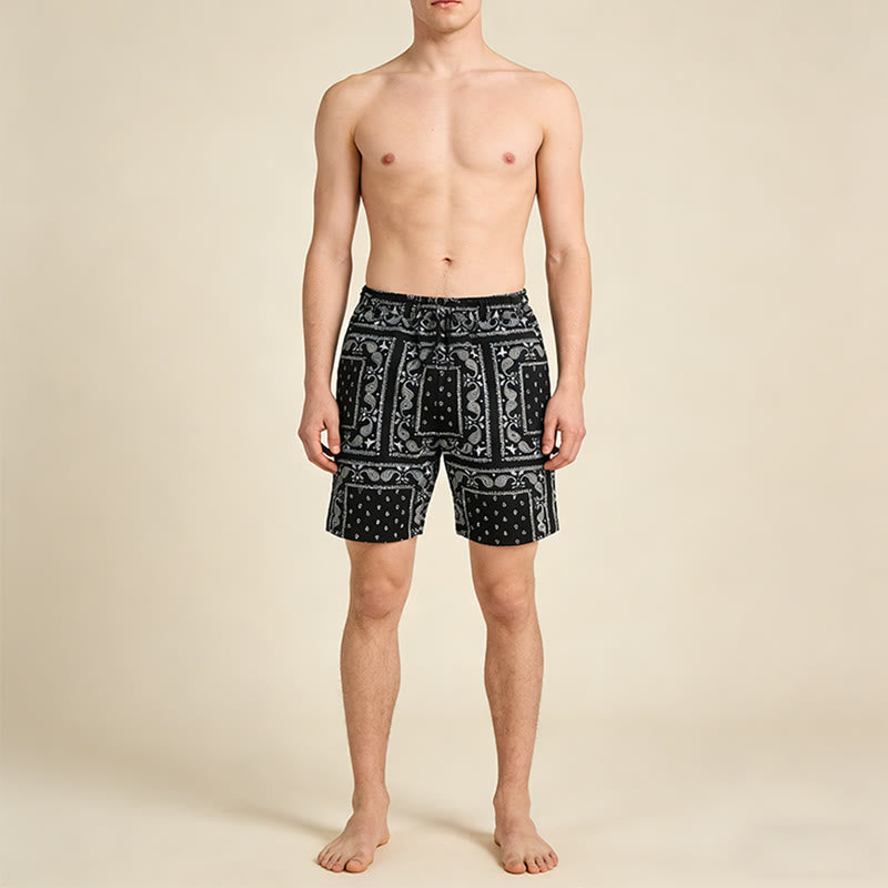 Pantaloncini da uomo estivi traspiranti e larghi con motivo paisley a quadri in stile retrò Olivenorma. - image 1