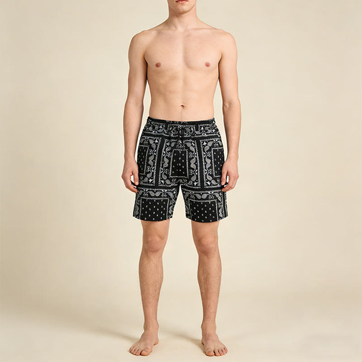 Pantaloncini da uomo estivi traspiranti e larghi con motivo paisley a quadri in stile retrò Olivenorma. - image 1