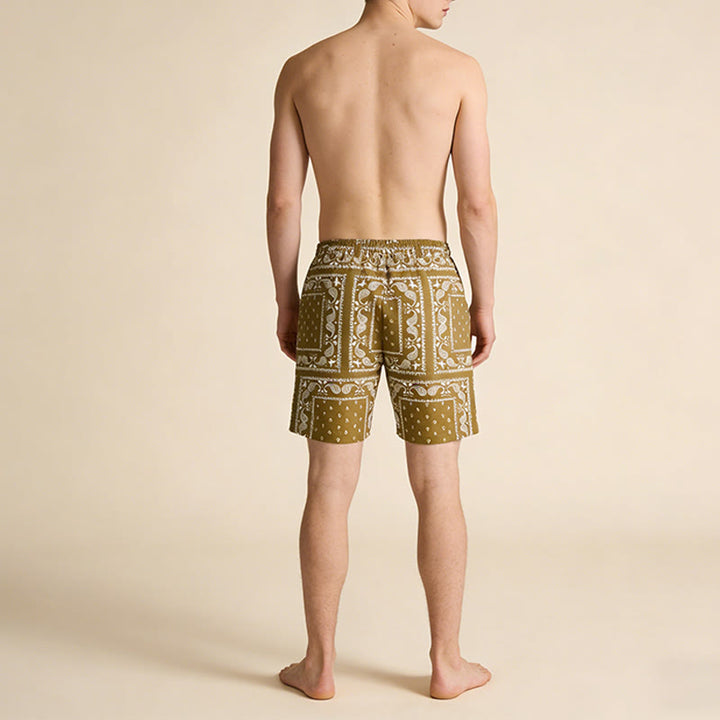 Pantaloncini da uomo estivi traspiranti e larghi con motivo paisley a quadri in stile retrò Olivenorma. - image 10
