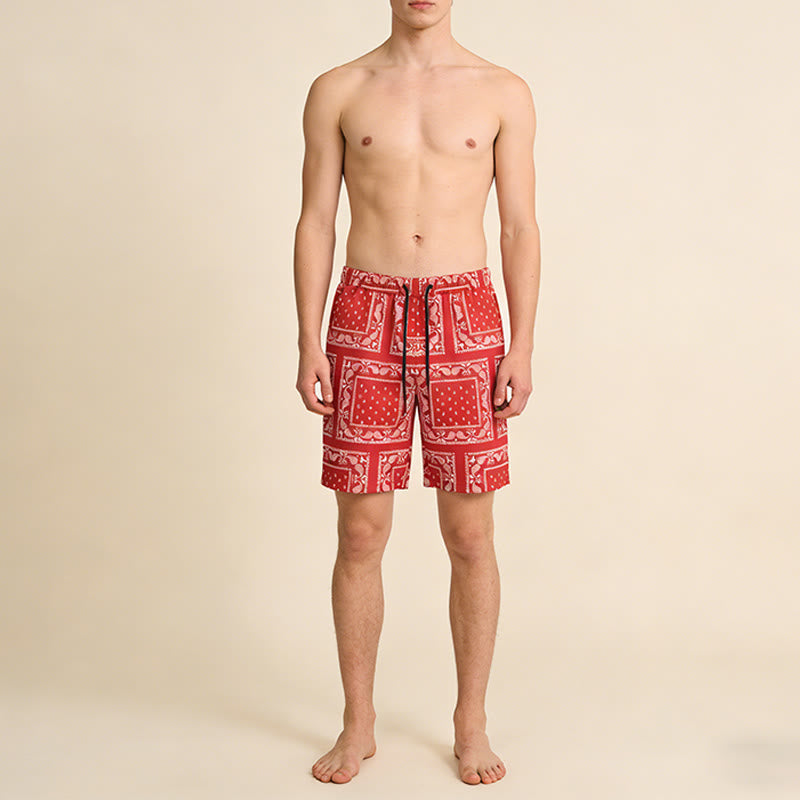 Pantaloncini da uomo estivi traspiranti e larghi con motivo paisley a quadri in stile retrò Olivenorma. - image 24