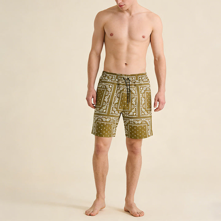 Pantaloncini da uomo estivi traspiranti e larghi con motivo paisley a quadri in stile retrò Olivenorma. - image 9