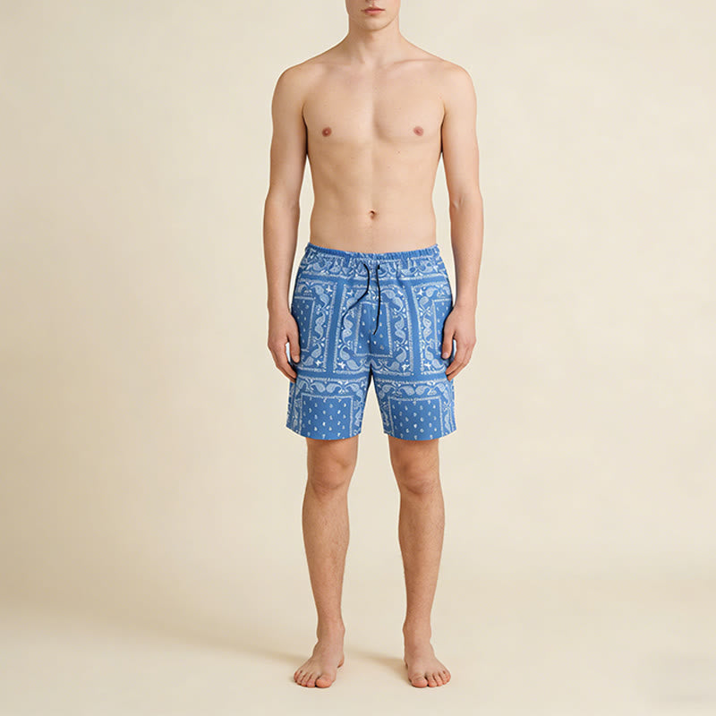 Pantaloncini da uomo estivi traspiranti e larghi con motivo paisley a quadri in stile retrò Olivenorma. - image 19