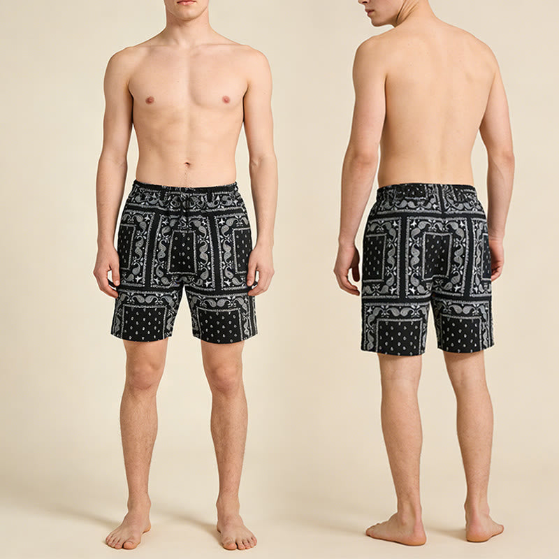 Pantaloncini da uomo estivi traspiranti e larghi con motivo paisley a quadri in stile retrò Olivenorma. - image 5