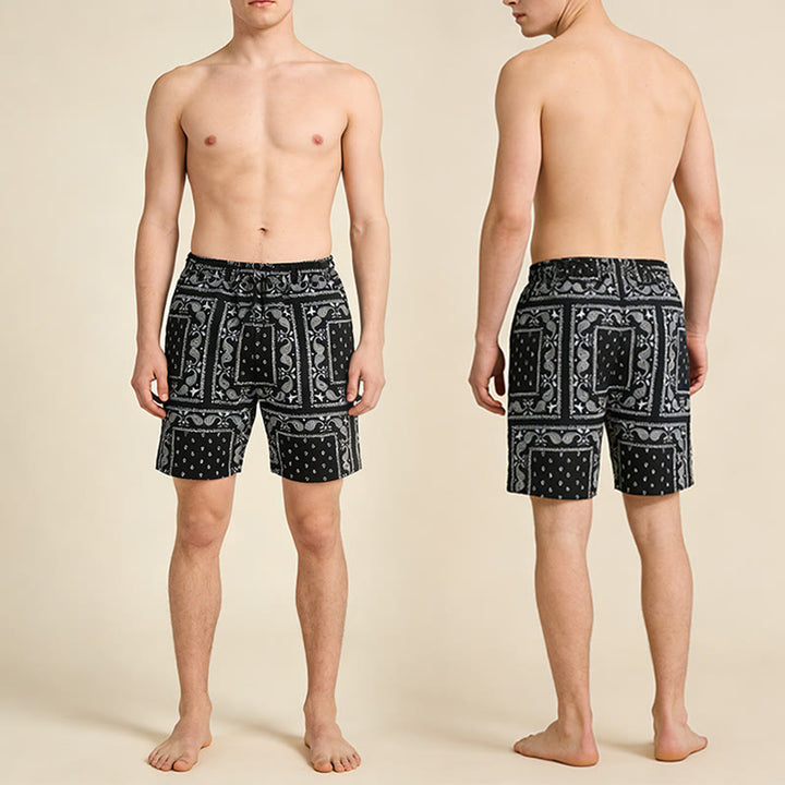 Pantaloncini da uomo estivi traspiranti e larghi con motivo paisley a quadri in stile retrò Olivenorma. - image 5