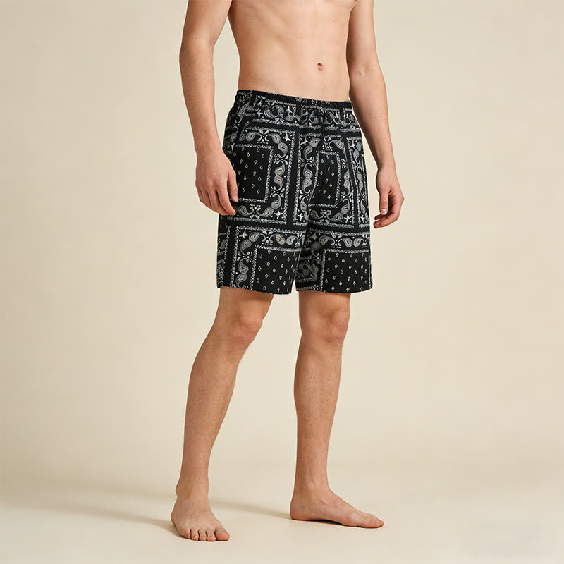 Pantaloncini da uomo estivi traspiranti e larghi con motivo paisley a quadri in stile retrò Olivenorma. - image 4