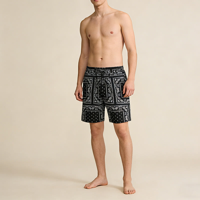 Pantaloncini da uomo estivi traspiranti e larghi con motivo paisley a quadri in stile retrò Olivenorma. - image 2