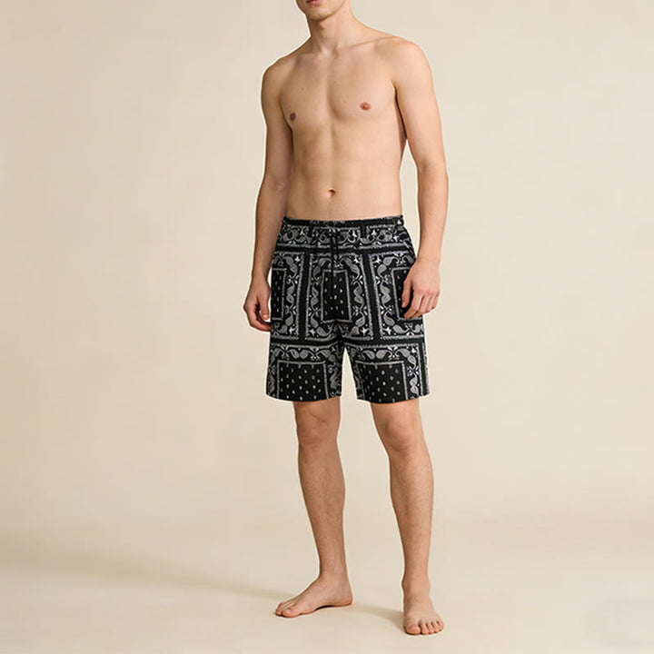 Pantaloncini da uomo estivi traspiranti e larghi con motivo paisley a quadri in stile retrò Olivenorma. - image 2