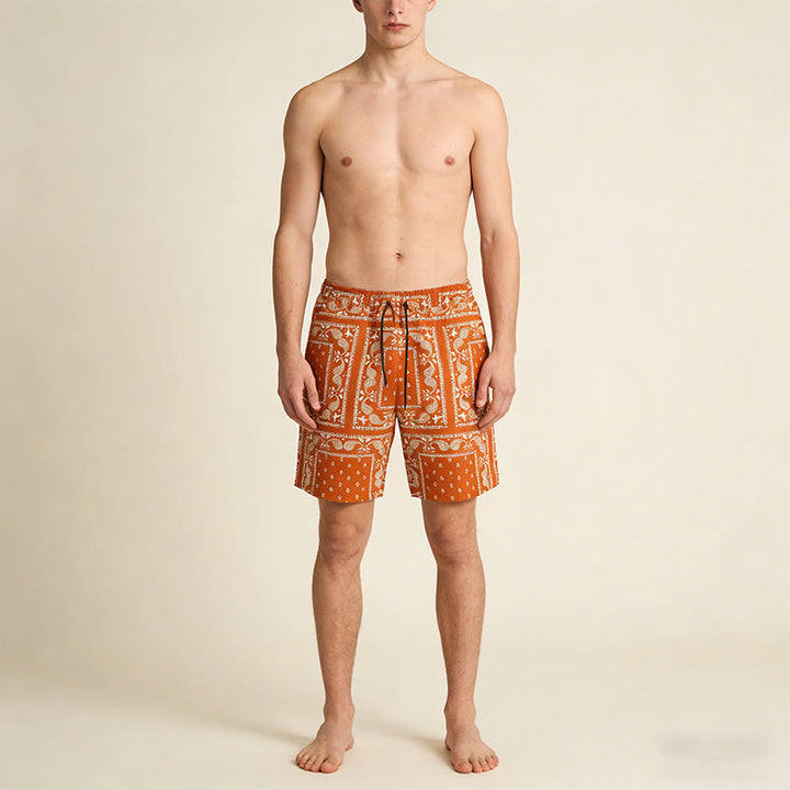 Pantaloncini da uomo estivi traspiranti e larghi con motivo paisley a quadri in stile retrò Olivenorma. - image 13