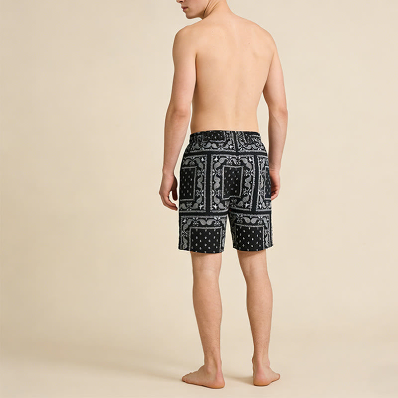 Pantaloncini da uomo estivi traspiranti e larghi con motivo paisley a quadri in stile retrò Olivenorma. - image 3