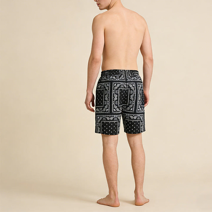 Pantaloncini da uomo estivi traspiranti e larghi con motivo paisley a quadri in stile retrò Olivenorma. - image 3