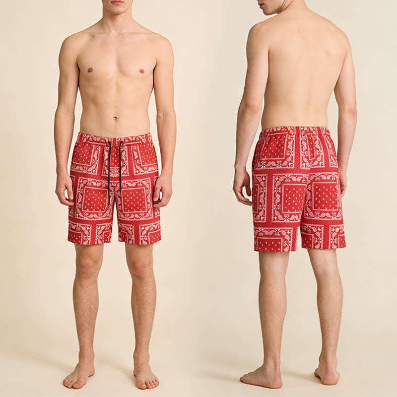 Pantaloncini da uomo estivi traspiranti e larghi con motivo paisley a quadri in stile retrò Olivenorma. - image 27