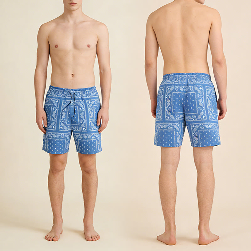 Pantaloncini da uomo estivi traspiranti e larghi con motivo paisley a quadri in stile retrò Olivenorma. - image 22