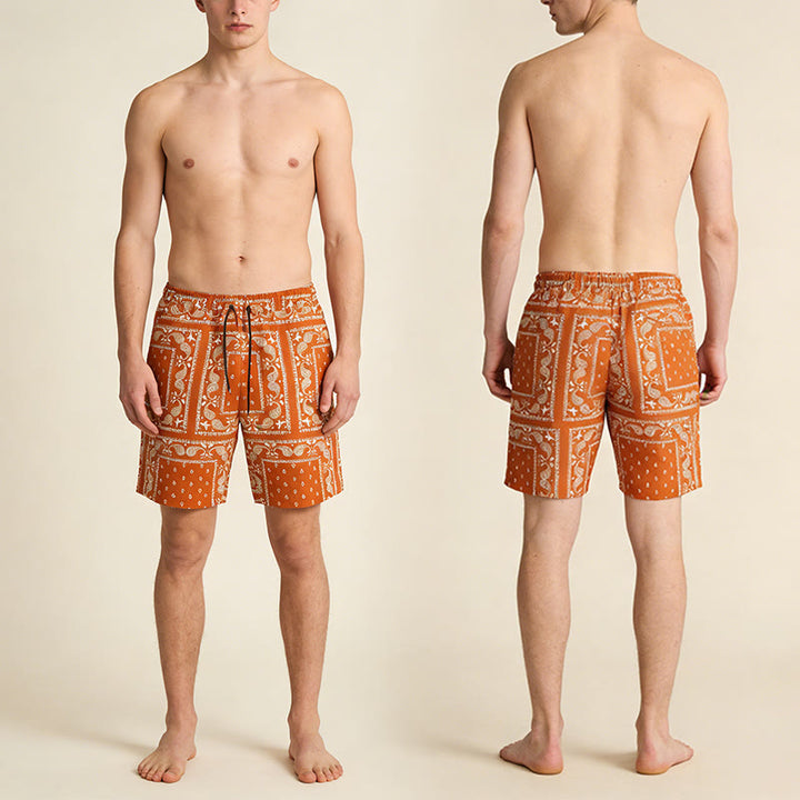 Pantaloncini da uomo estivi traspiranti e larghi con motivo paisley a quadri in stile retrò Olivenorma. - image 17