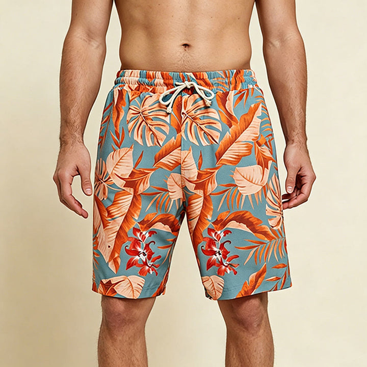 Pantaloncini da uomo Olivenorma con stampa floreale a foglie tropicali, coulisse elasticizzata e vestibilità ampia. - Verde - 3XL - image 0