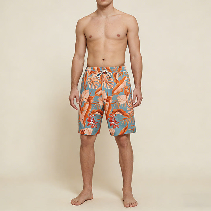 Pantaloncini da uomo Olivenorma con stampa floreale a foglie tropicali, coulisse elasticizzata e vestibilità ampia. - image 3