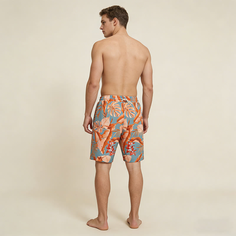 Pantaloncini da uomo Olivenorma con stampa floreale a foglie tropicali, coulisse elasticizzata e vestibilità ampia. - image 4