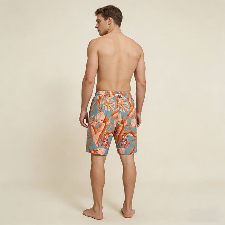 Pantaloncini da uomo Olivenorma con stampa floreale a foglie tropicali, coulisse elasticizzata e vestibilità ampia. - image 4