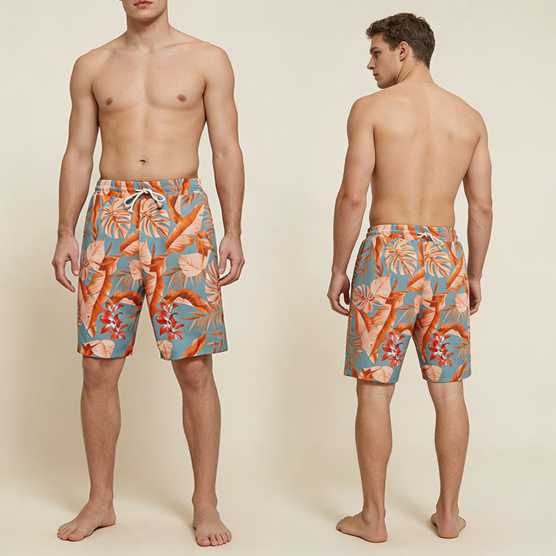 Pantaloncini da uomo Olivenorma con stampa floreale a foglie tropicali, coulisse elasticizzata e vestibilità ampia. - image 5