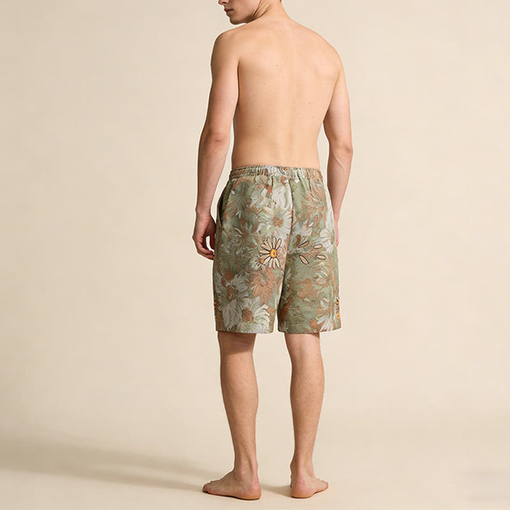Pantaloncini da uomo Olivenorma , vestibilità ampia, con stampa a margherite e ricami in stile vintage. - image 3