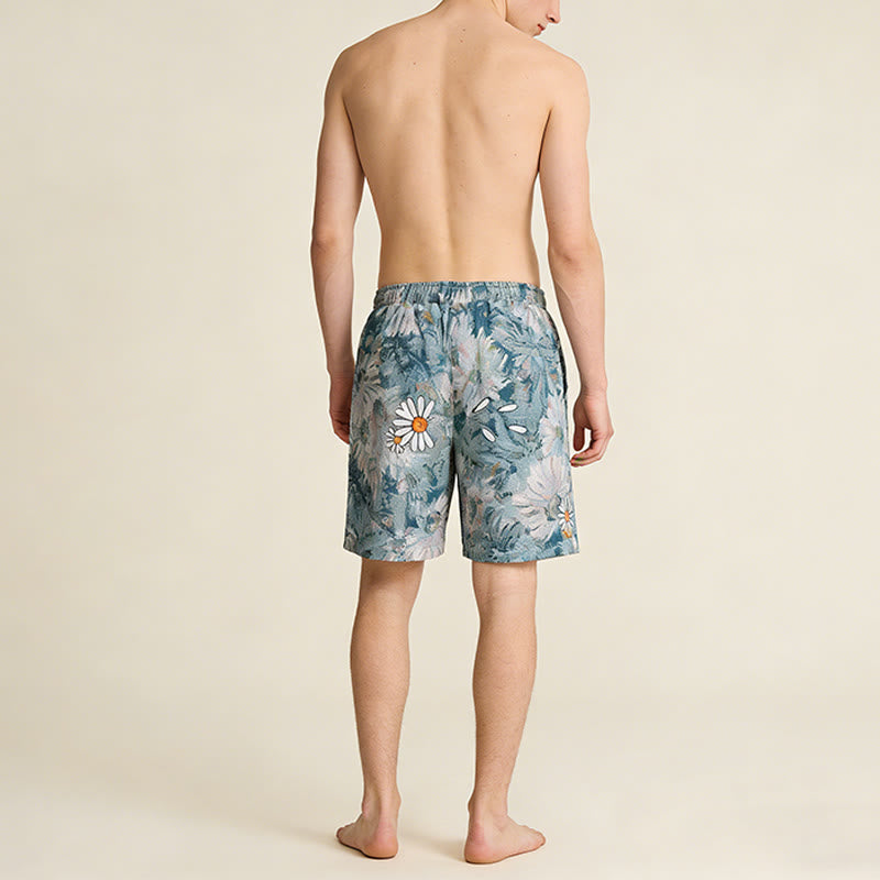 Pantaloncini da uomo Olivenorma , vestibilità ampia, con stampa a margherite e ricami in stile vintage. - image 8