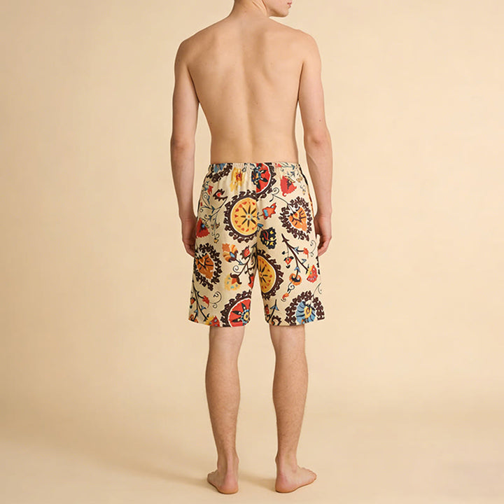 Pantaloncini da uomo Olivenorma Ethnic Medallion con stampa floreale, elastico in vita e coulisse, vestibilità ampia. - image 3
