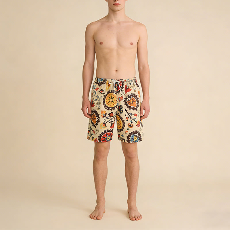 Pantaloncini da uomo Olivenorma Ethnic Medallion con stampa floreale, elastico in vita e coulisse, vestibilità ampia. - image 4