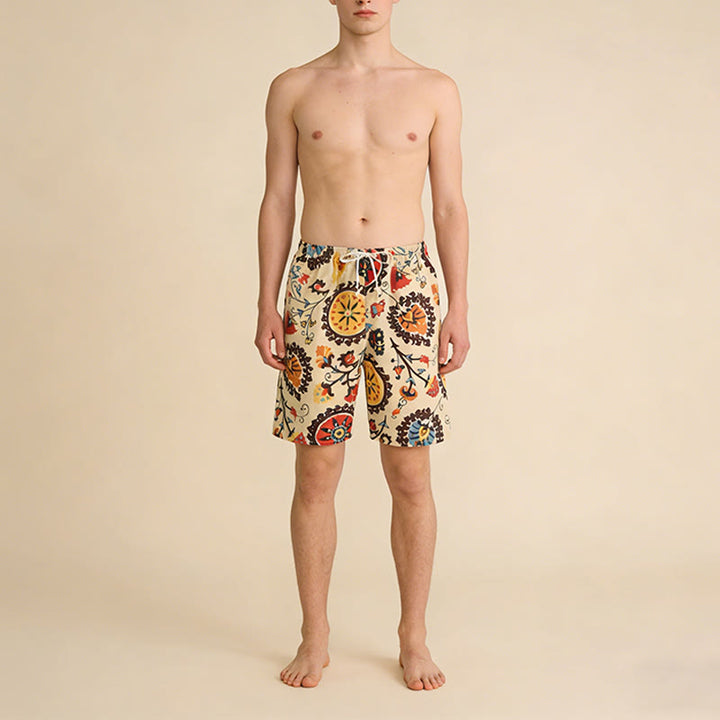 Pantaloncini da uomo Olivenorma Ethnic Medallion con stampa floreale, elastico in vita e coulisse, vestibilità ampia. - image 4