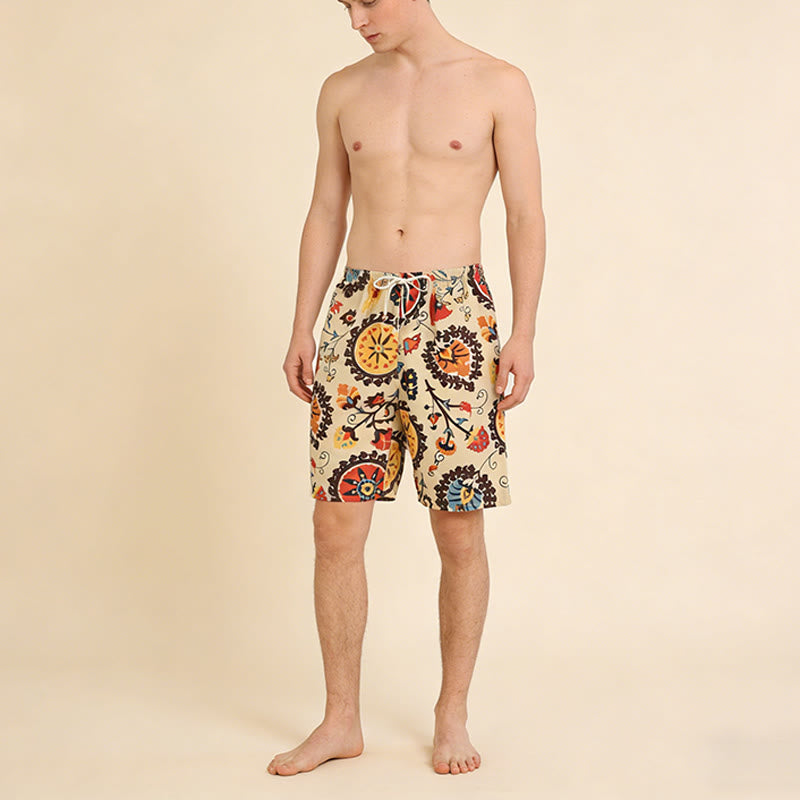 Pantaloncini da uomo Olivenorma Ethnic Medallion con stampa floreale, elastico in vita e coulisse, vestibilità ampia. - image 2