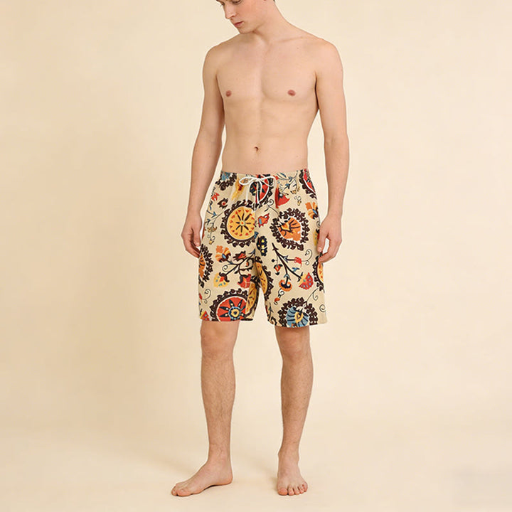 Pantaloncini da uomo Olivenorma Ethnic Medallion con stampa floreale, elastico in vita e coulisse, vestibilità ampia. - image 2