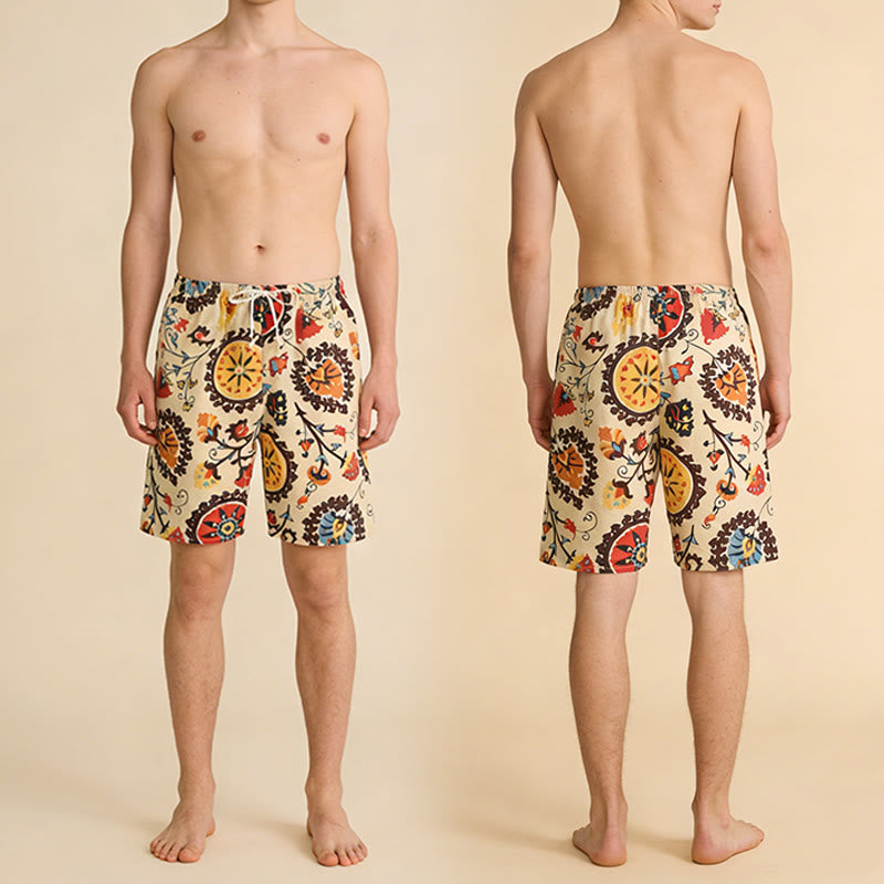 Pantaloncini da uomo Olivenorma Ethnic Medallion con stampa floreale, elastico in vita e coulisse, vestibilità ampia. - image 5