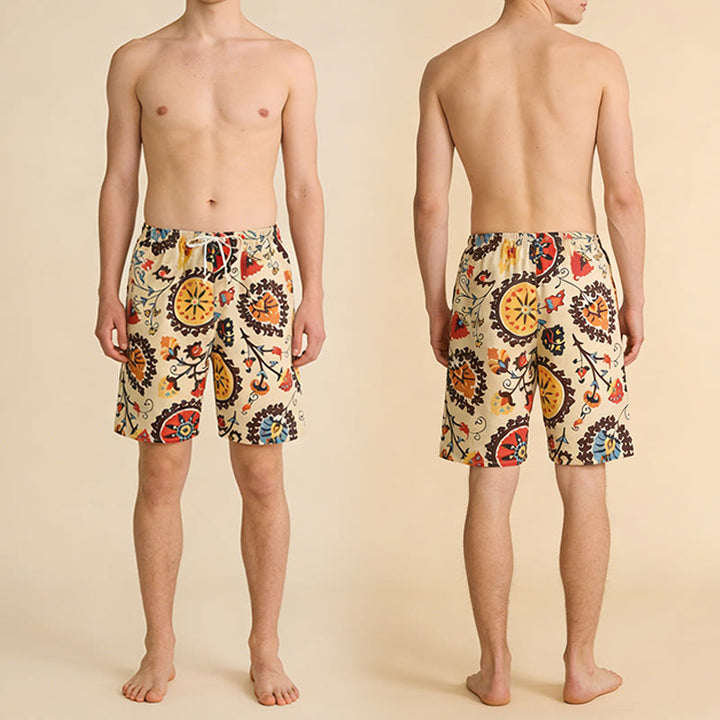 Pantaloncini da uomo Olivenorma Ethnic Medallion con stampa floreale, elastico in vita e coulisse, vestibilità ampia. - image 5