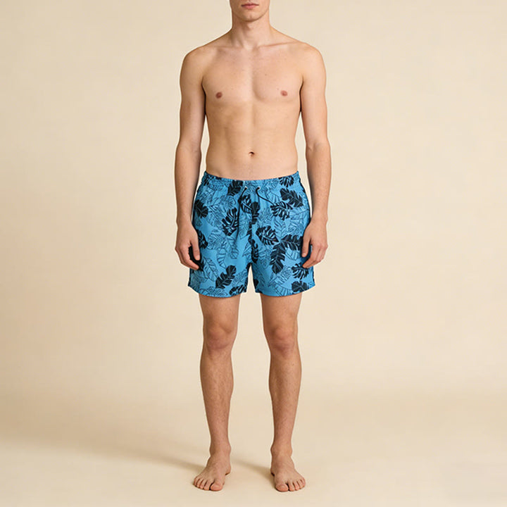 Pantaloncini da uomo Olivenorma Sketch con stampa di foglie di Monstera tropicale e coulisse, ad asciugatura rapida. - image 1