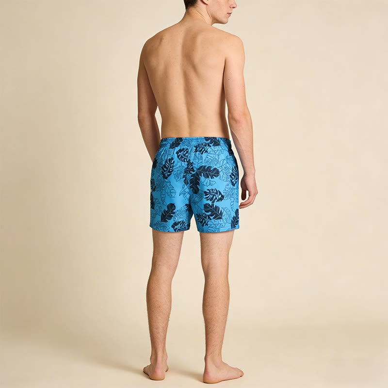Pantaloncini da uomo Olivenorma Sketch con stampa di foglie di Monstera tropicale e coulisse, ad asciugatura rapida. - image 4