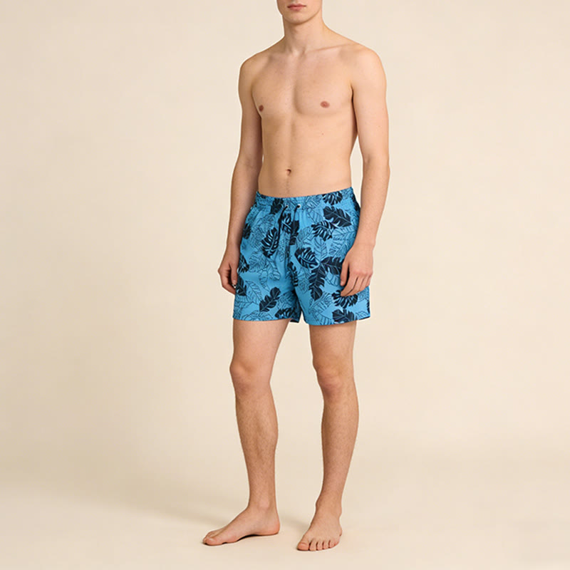Pantaloncini da uomo Olivenorma Sketch con stampa di foglie di Monstera tropicale e coulisse, ad asciugatura rapida. - image 2