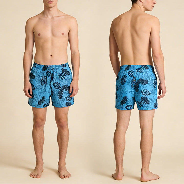 Pantaloncini da uomo Olivenorma Sketch con stampa di foglie di Monstera tropicale e coulisse, ad asciugatura rapida. - image 5